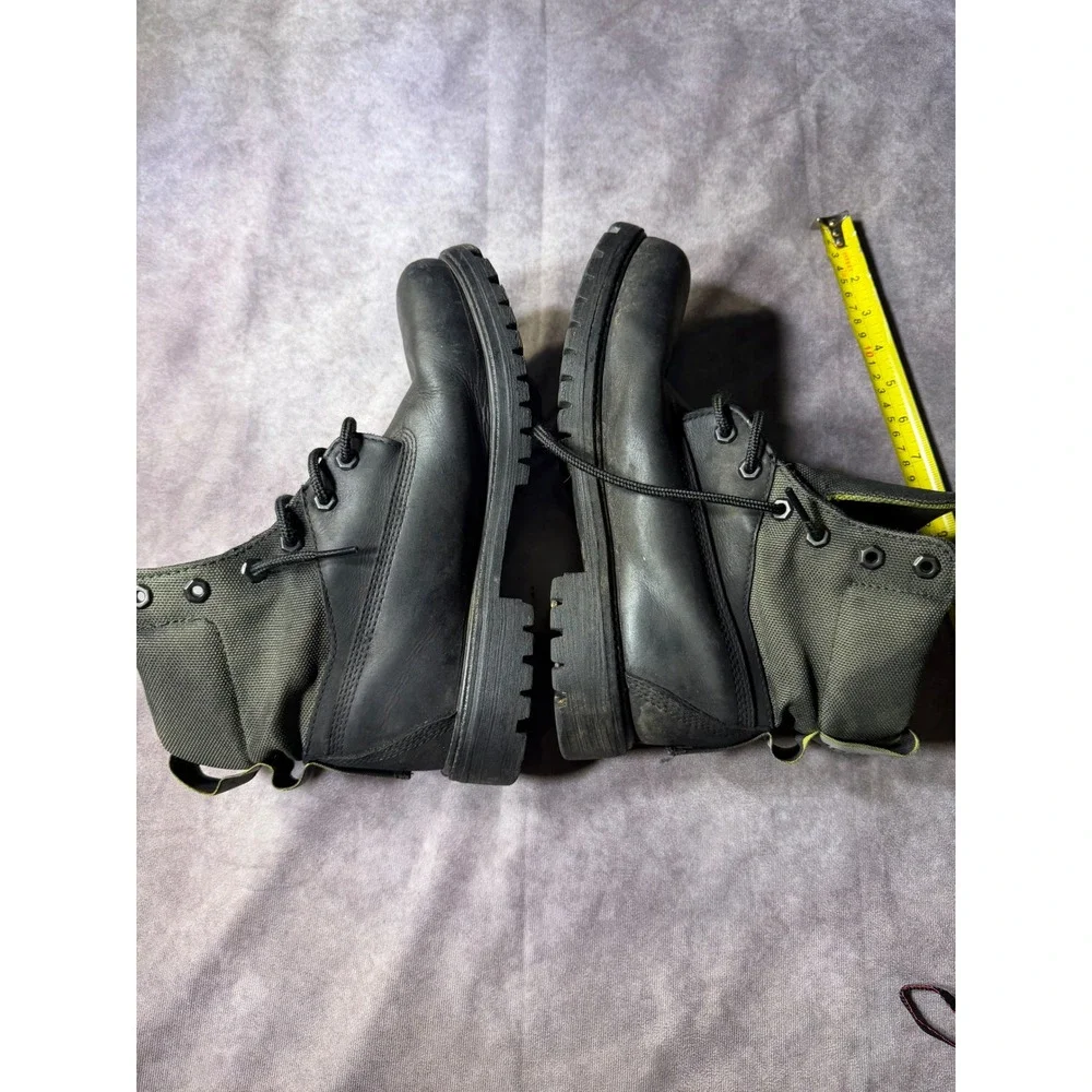 Timberland ReBOTL Black Leather Canvas Utility Boots Mens Lug Sole Reflective